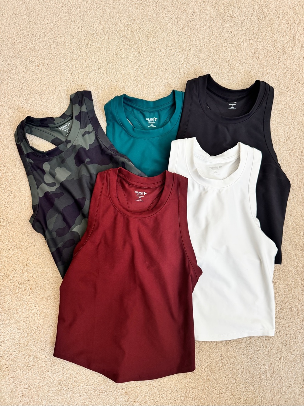 Old Navy Women’s Tank Top 5-Pack - Burgundy, Teal, Black, White & Green Camo